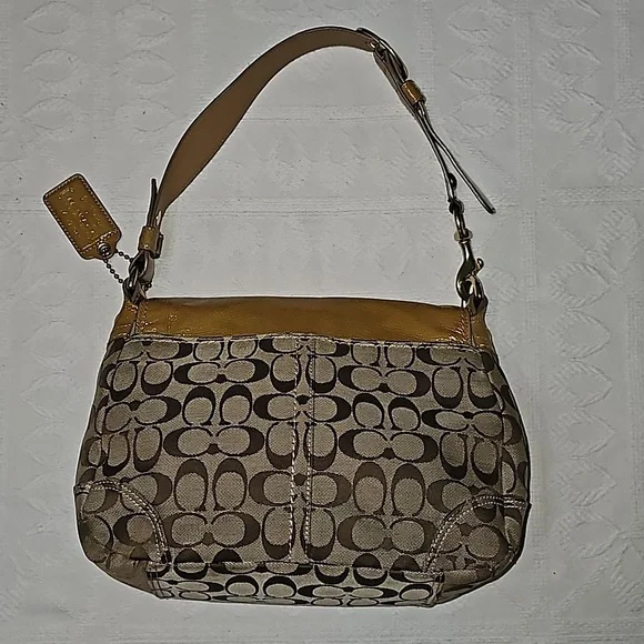 VTG Coach purse Y2K brown and patent leather yellow gold 12562 - Picture 6 of 12